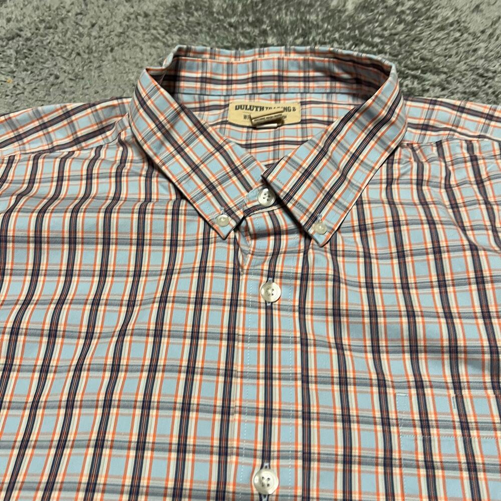 Duluth Trading Shirt Men 3XL Blue Orange Plaid Wrinkle Fighter Short Sleeve - Picture 3 of 8